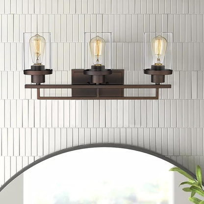 Emliviar 3-Light Vanity Light for Bathroom - Farmhouse Bathroom Light Fixtures in Oil Rubbed Bronze Finish with Clear Glass, YCE238B-3W ORB