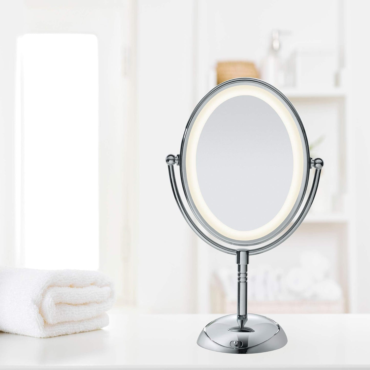 Conair Lighted Makeup Mirror, LED Vanity Mirror, 1X/7X Magnifying Mirror, Double Sided, Corded in Polished Chrome
