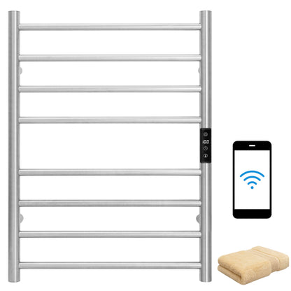 KEG Towel Warmer 8 Bars for Bathroom Freestanding or Wall Mounted Bath Towel Heater Plug-in with Built-in Timer Silver