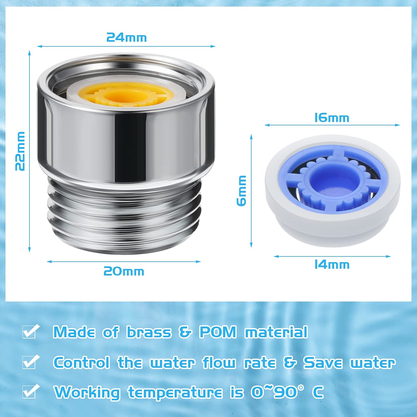 Honoson 8 Set Shower Flow Reducer Limiter Set 1/2 Inch Flow Restrictor Control Valve for Fixed Handheld and Shower Head 1.2/1.5/1.8/2/ 2.2/2.5 Gpm
