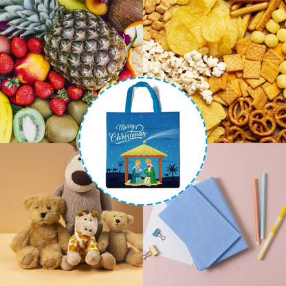Lyosehy 12PCS Christmas Nativity Non Woven Bags Merry Christmas Goodie Bags Bulk with Handle Joy to the World Party Treat Bags for Jesus Holiday Theme Birthday Party Supplies Decorations