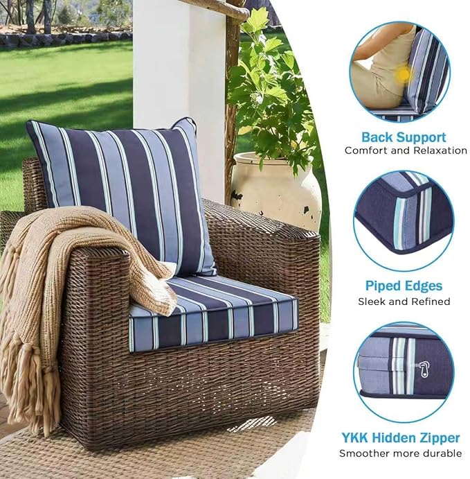 Outdoor Deep Seat & Back Cushion Set, 24 x 24 Inch Water Repellent and Fade