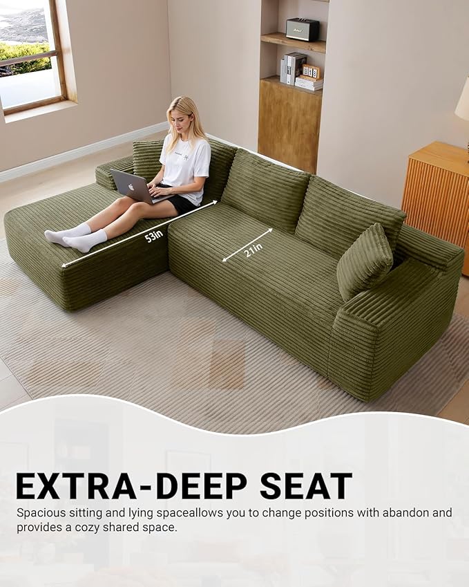 108" Cloud Sectional Couch, Modern Modular Sectional Sofa