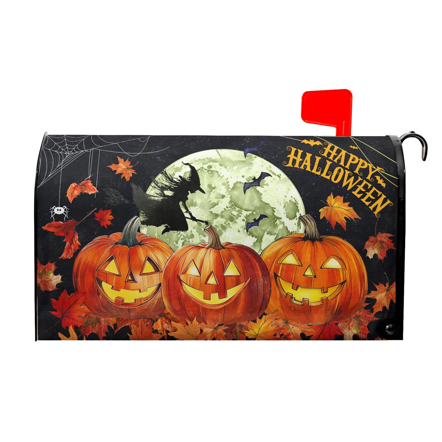 Halloween Pumpkin and Witch Spider Web Scary Mailbox Cover Autumn Decorations Mailbox Covers 21 X 18 Inch Magnetic Standard Size Halloween Spooky Wrap Post Letter Box Home Outdoor Yard Garden Decor