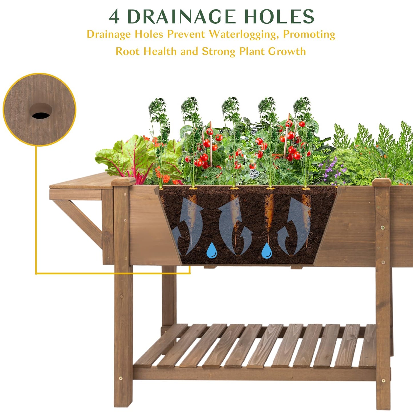 Raised Garden Bed Outdoor with Legs, 81"x 23" x 31" Elevated Wood Planter Box Stand for Backyard Patio, Garden Flower Beds with Liner Hooks Divider Panel Drainage Holes, Gift for Gardening, Brown