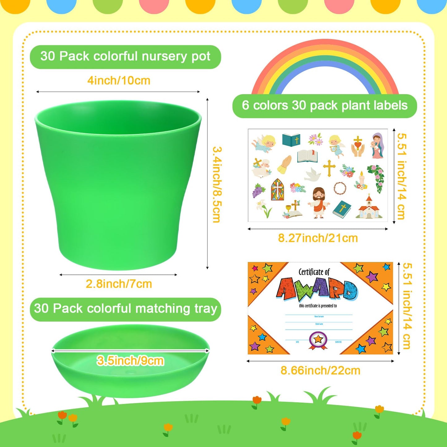 Domensi 30 Set Mothers Day Crafts for Kids Classroom Flower Pot Craft Bulk 4 Inch Spring Garden Plastic DIY Plant Pot with Tray 30 Sheet Christian Sticker 30 Certificates Card for School(Colorful)