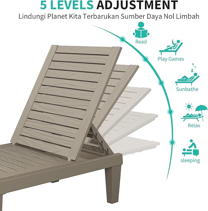 Outdoor Chaise Lounge Chairs Set of 4, 5-Position Adjustable Tanning Lounge