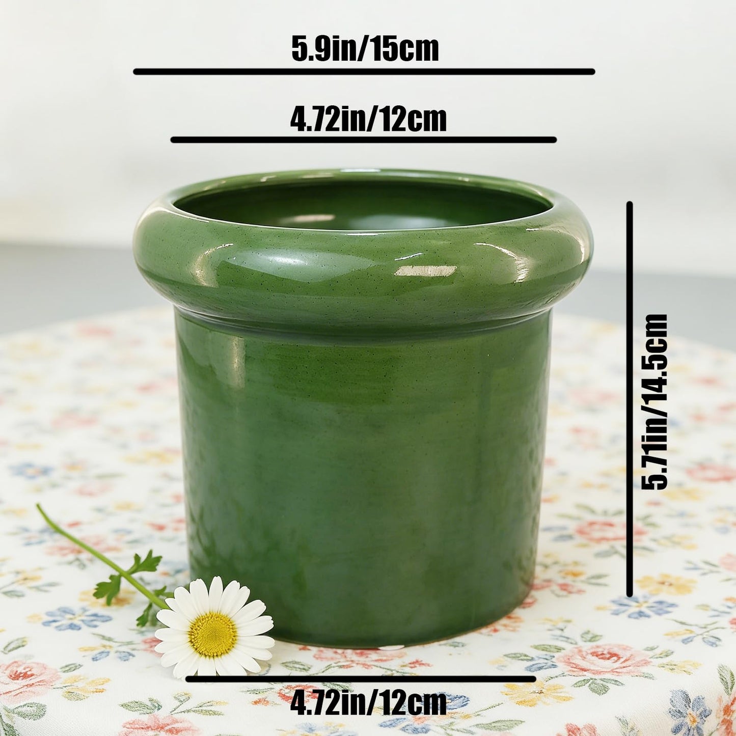 DJMKLCZTTKX Ceramic Flowerpot with Tray,Dark Green Home Decor Planters for Bedroom Balcony and Office,Ceramic Pots for Plants and Perennial Flowers for Housewarming