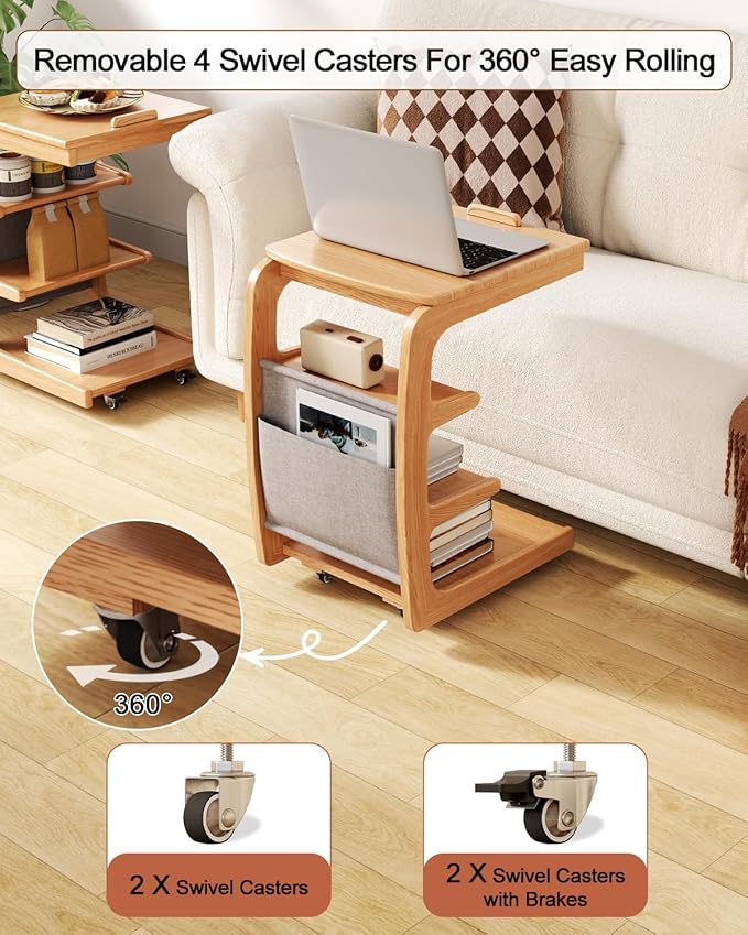 AQIMUELE Wooden C-Shaped End Table, Couch Desk