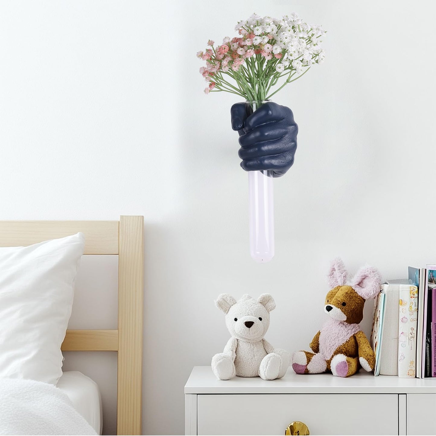 XYQXYQ Blue Wall Sculpture,Wall Art Bedoroom,Hand Vase,Funky Flower Vase Decorations,Unique Wall Statue,Home Decor Art