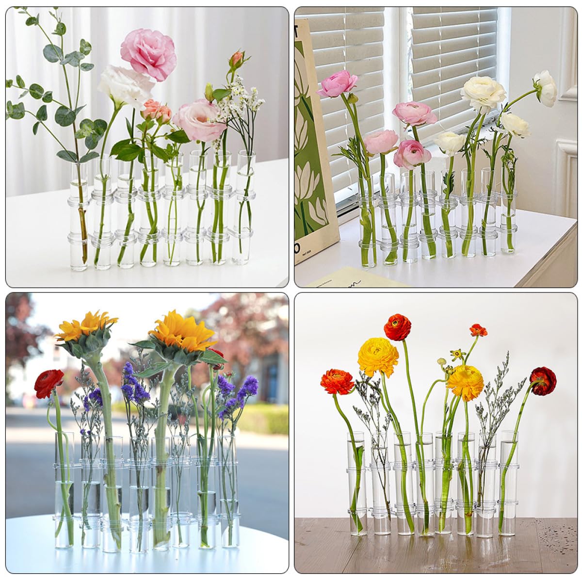 BESPORTBLE Test Tube Glass Vases for Flowers 8pcs Large Hydroponic Plant Terrariums with Brush Home Décor Propagation Station for Living Room Desk