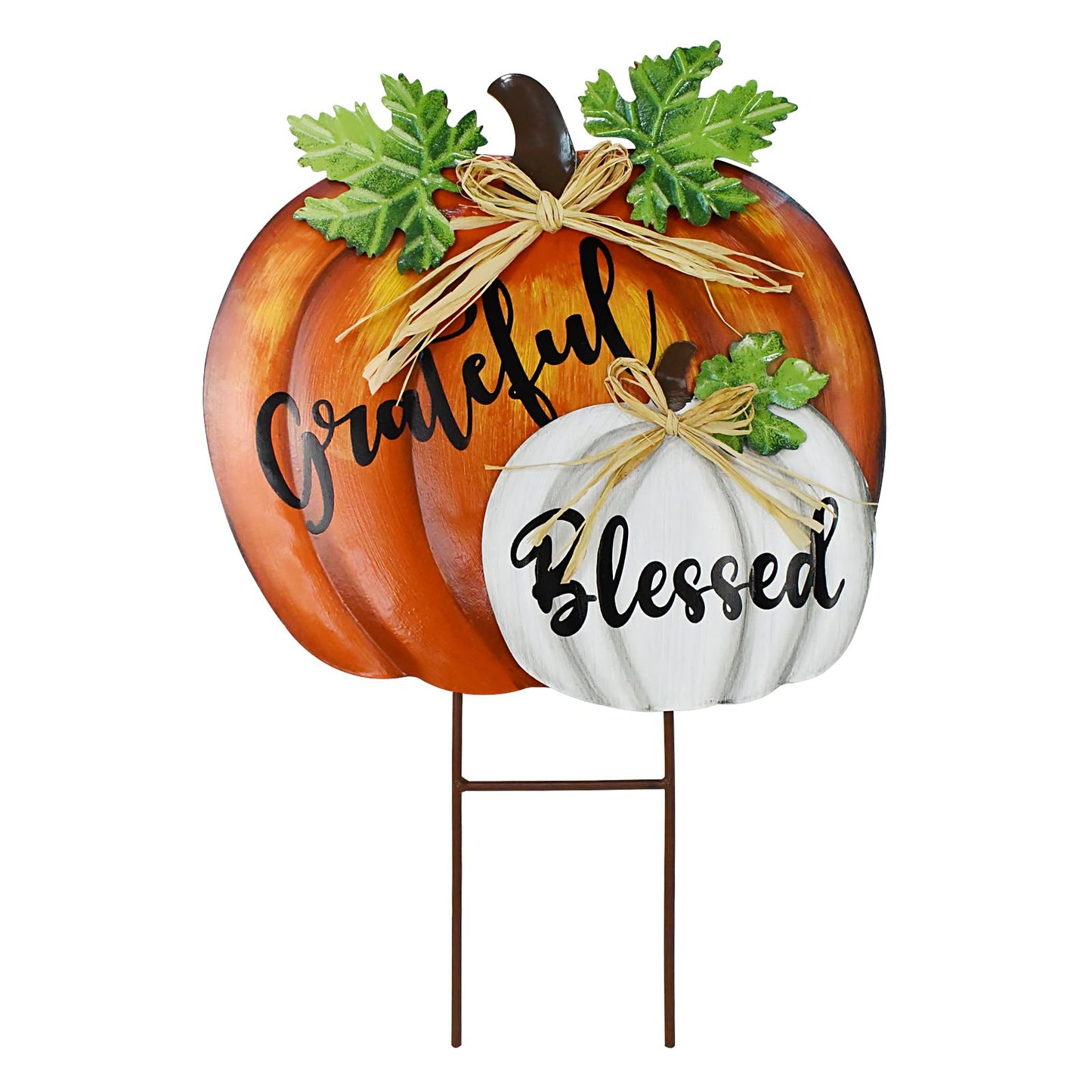 Morning View Stacked Pumpkin Garden Stakes Metal Yard Sign Fall Decor Outdoor Autumn Yard Stake Art Pumpkin Lawn Ornaments Magnetic for Patio Porch Thanksgiving Halloween Harvest 18.5 Inch