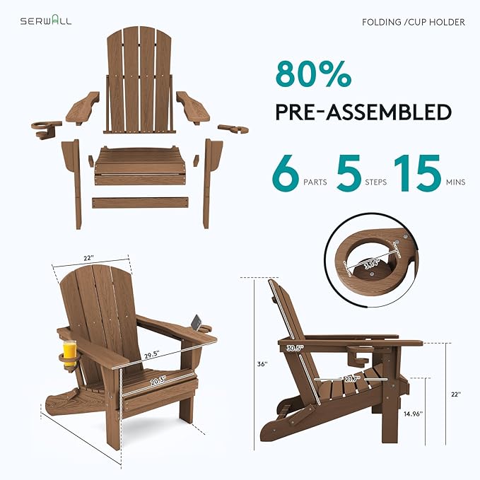 SERWALL Adirondack Chair with Cup Holders