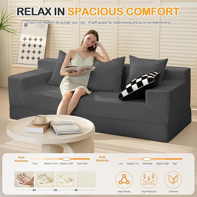 Erament 3 Seater Boneless Couch Sofa Bed, Compression Convertible Futon Floor