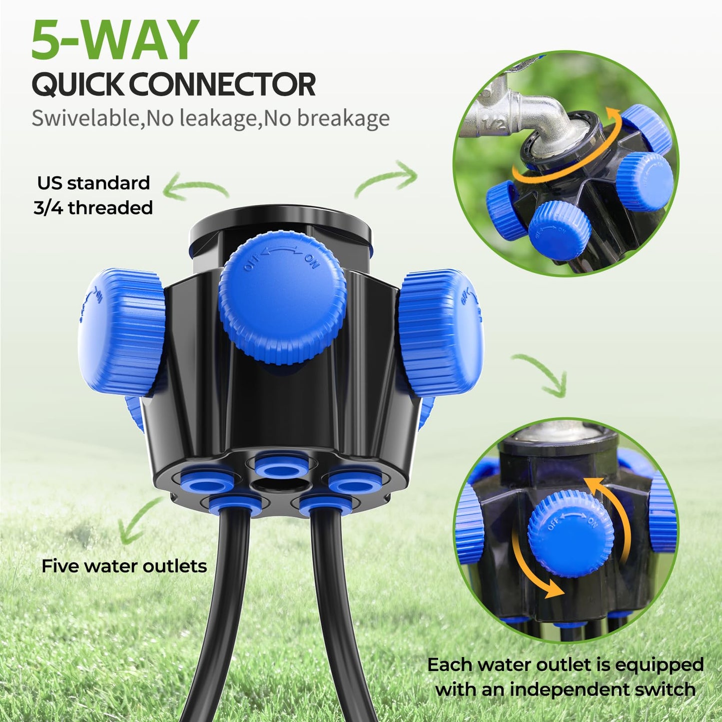 HIRALIY 50FT Garden Drip Irrigation Kit, Automatic Watering System with 5-Way Connector, Quick Connectors, Adjustable Drippers, Raised Bed, Patio