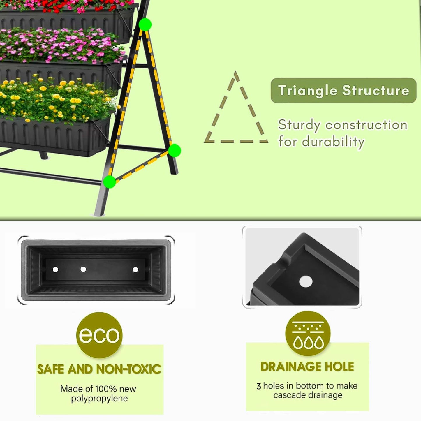 SEJOV 4FT Vertical Raised Garden Bed, 5 Tiers Elevated Planter Box for Herbs Vegetables Flowers, Graden Vertical Planter with Drainage System for Patio Balcony Garden Outdoor Indoor Plants (Black)
