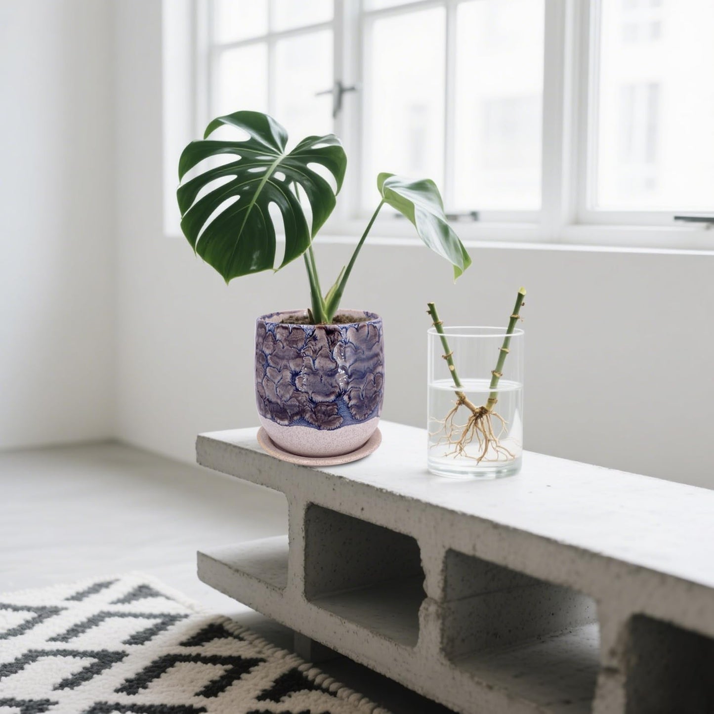Chralji GIFTWARE 6 in Ceramic Plant Pot with Saucer，Indoor Plant Pot for Plants, Flower Pot with Drainage，Reactive Glaze Grey