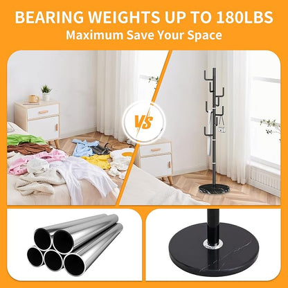ZOZOE Metal Modern Coat Racks, Cactus Coat Rack Freestanding with Natural Marble Base, Black Coat Rack Stand with 8 Hooks, Coat Tree Hanger Stand for Bags, Hats, Entryway, Office