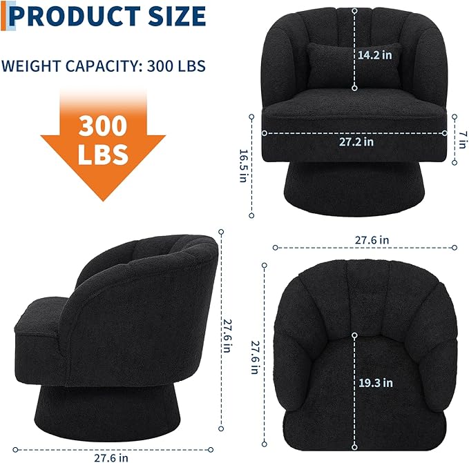 Garvee Ultra-Plush Swivel Accent Chair, 360° Barrel Lounge Chair
