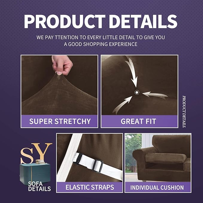 ZNSAYOTX Luxury Velvet Couch Cover 4 Piece Stretch Sofa Covers
