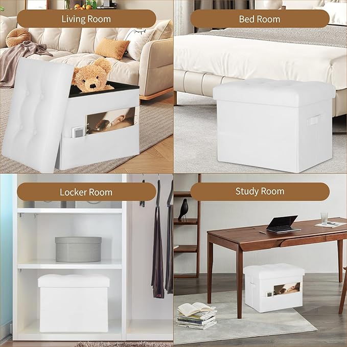 BelugaHelper Ottoman with Storage. Leather Foldable Ottomans with Thick Foam