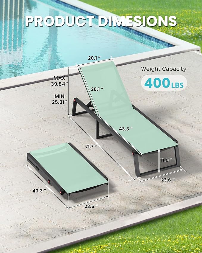 Aluminum Chaise Lounge Chair Outdoor, Foldable& No Assembly Patio Pool Lounge