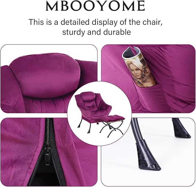 MBOOYOME Lazy Chair with Folding Ottoman, Modern Accent Armchair with Armrests