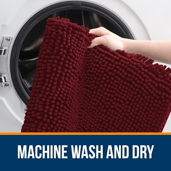 OLANLY Large Bathroom Rugs 40x32, Extra Soft Absorbent Chenille Bath Rugs, Rubber Backing Quick Dry, Machine Washable Bath Mats for Bathroom Floor, Tub and Shower, Home Decor Accessories, Burgundy
