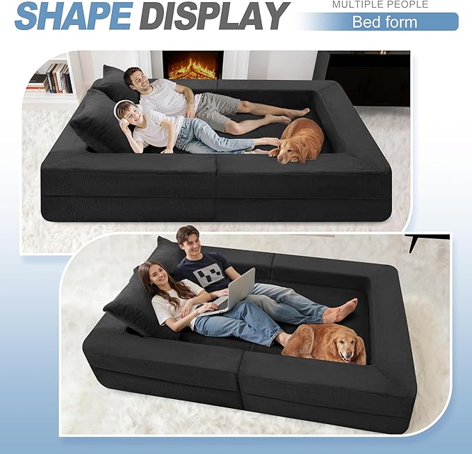 Futon Sofa Bed with Pillow, 3-in-1 Sleeper Sofa Bed with Removable Cover