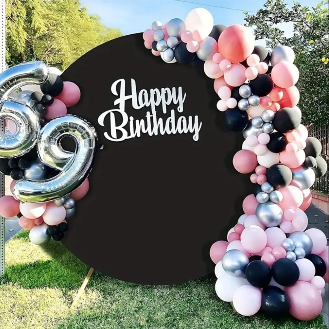 6.5x6.5ft Black Round Backdrop Cover, Polyester Fitted Circle Arch Background Stand Cover for Wedding Birthday Party Bridal Baby Shower Photography Halloween Decorations