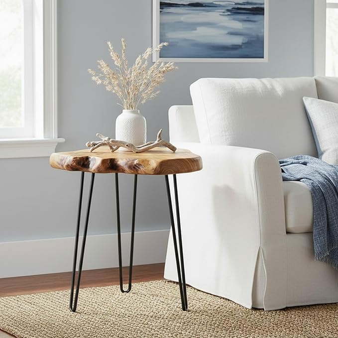 WELLAND Live Edge Cedar End Table, Unique Desktop Side Table, Natural Clear