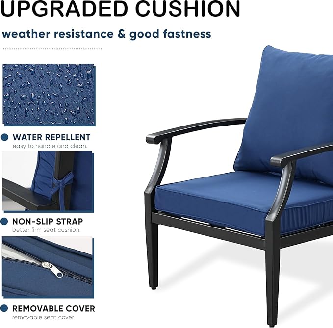 4 Piece Outdoor Patio Furniture Set, Oversized Metal Conversation Set