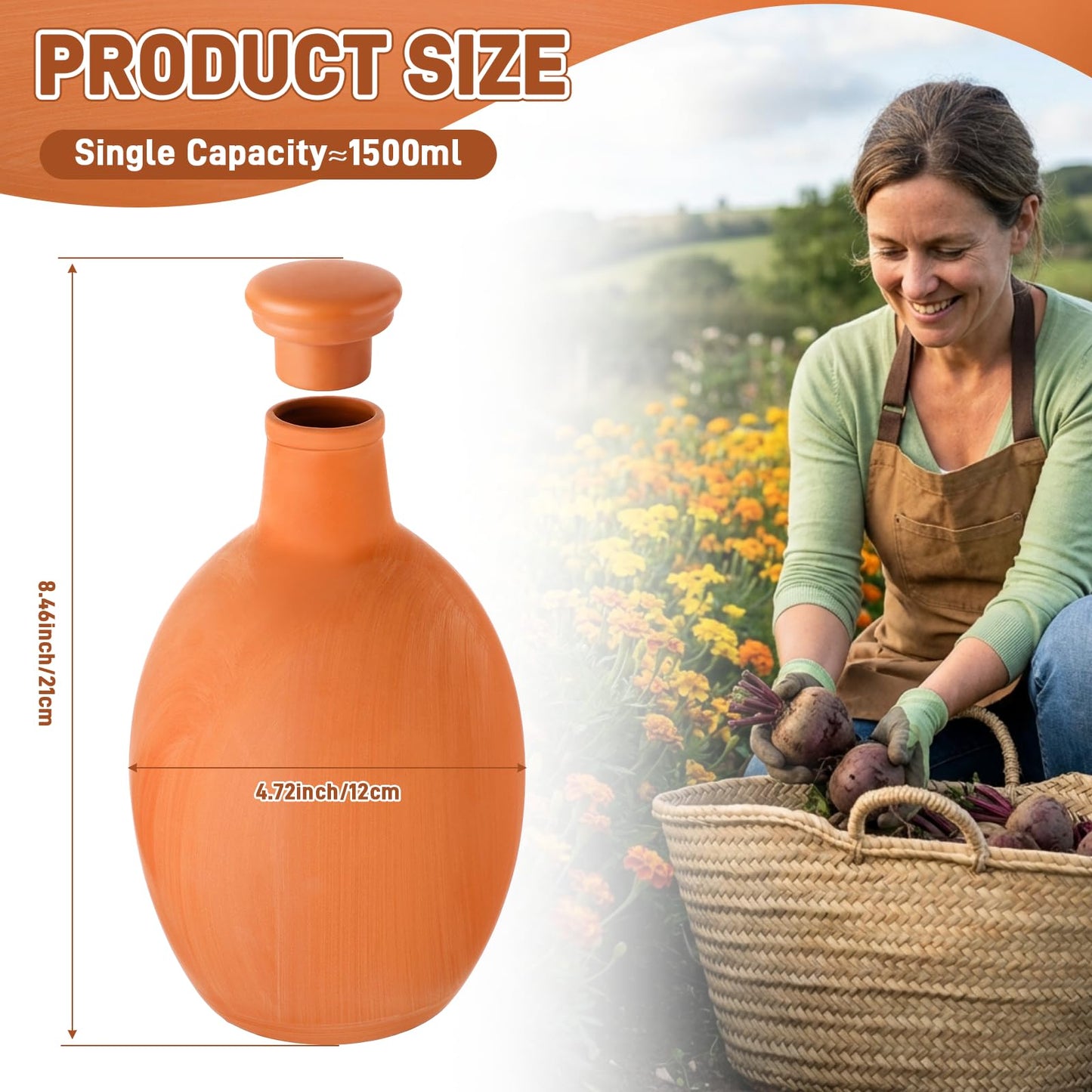 Ferrochef 4 Pcs Large Terracotta Watering Pots 50 oz Ollas Self-Watering Pots with Lids Terracotta Watering Globes Bulk Plant Irrigation System for Indoor Outdoor Plants Garden Beds