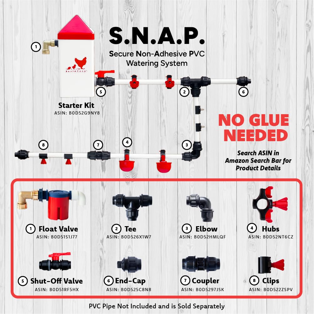 RentACoop Secure Non-Adhesive PVC (S.N.A.P) Watering System for 1/2" Schedule 40 PVC Pipe - Elbow Pack of 2 for Chickens, Quail, and Poultry