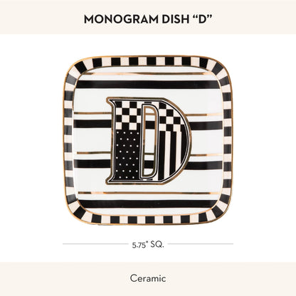 MACKENZIE-CHILDS Ceramic Monogram Dish, Decorative Letter Plate, 5.75 Inches, D