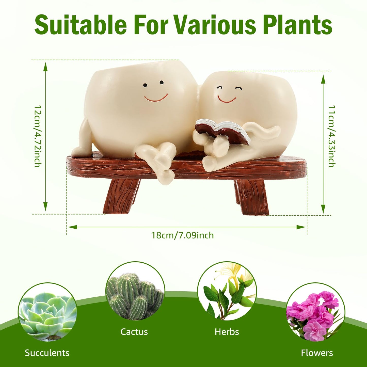 PTMTFYL Face Planter Pot, Flower Head Planter, Cute Resin Smiling Plant Pot with Drainage Hole, Chair Succulent Pots for Indoor and Outdoor Plants, Gift Ideai for Appreciation Christmas