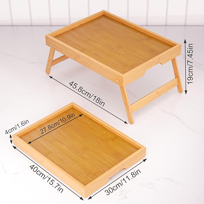 Fibogollo 4 Pack Bamboo Bed Tray Table