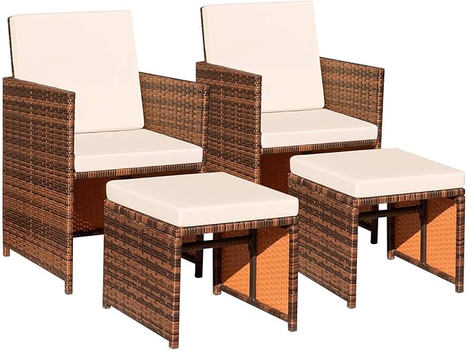 Devoko 4 Pieces Patio Wicker Furniture Set Outdoor Patio Chairs