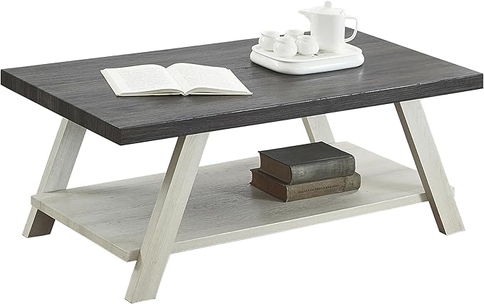 Contemporary Two-Tone Wood Coffee Table 48 in, Weathered Charcoal and Beige