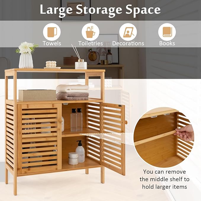 Giantex Storage Cabinet, Bamboo Bathroom Floor Cabinet