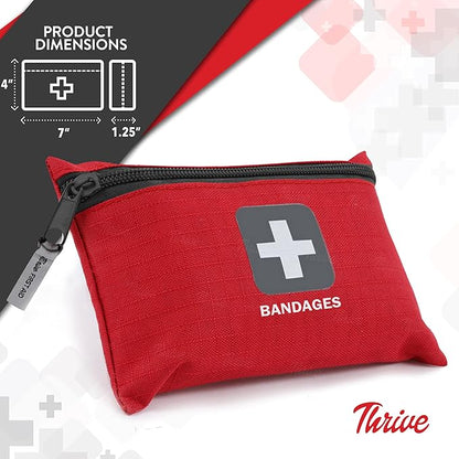 Thrive Bulk Fabric Adhesive Bandages Variety Pack - Portable Zipper Pouch for Travel & Car First Aid Kit - Waterproof & Latex-Free Bandages for Camping & Hiking First Aid Kit - 305 Piece Set, Red