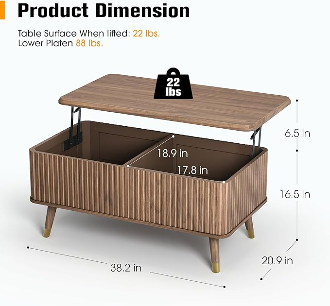 SULIVES Lift Top Coffee Table