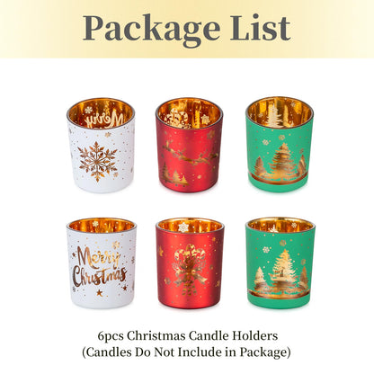 Hewory Christmas Votive Candle Holders: Christmas Tea Light Candle Holder Set of 6, Cylinder Glass Candle Holders Centerpiece Christmas Decorations Indoor Home Decor for Table Fireplace Holiday Party