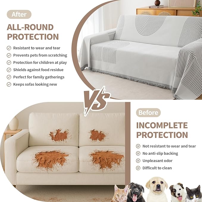 Couch Cover for Dogs, Boho Sofa Covers for 3 Cushion Couch, Chenille Sofa
