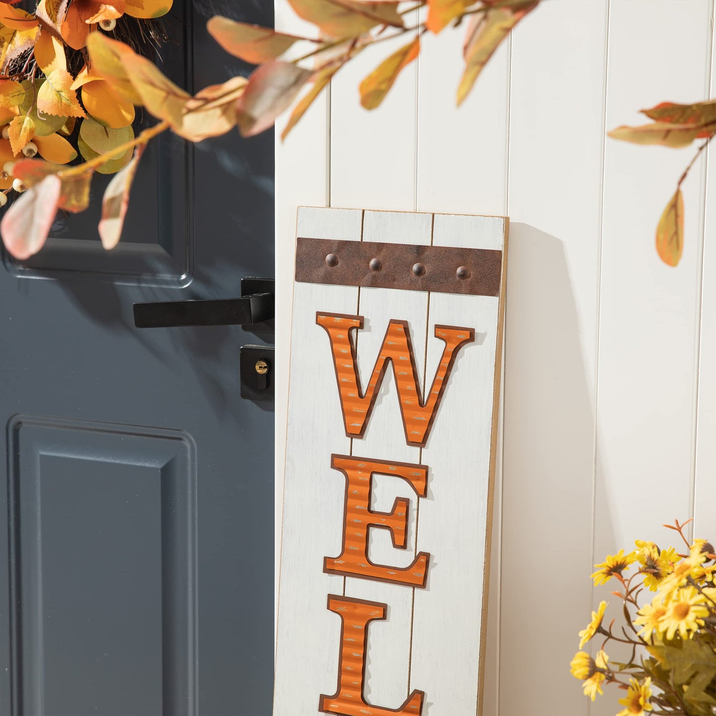 Glitzhome 42"H Fall Wooden Pumpkin Welcome Porch Sign for Fall Harvest Thanksgiving Autumn Indoor Outdoor Front Porch Decoration
