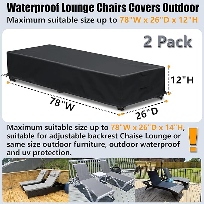 Lounge Chair Covers Outdoor Waterproof Patio Chaise Lounge Cover 600D Weather