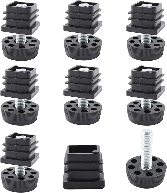 8Pcs Adjustable Leveling Feet 25 x 25mm Square Insert Kit Furniture Glide