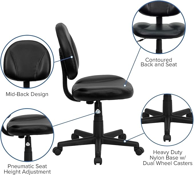 Flash Furniture Ronald Mid-Back Black LeatherSoft Swivel Ergonomic Task Office