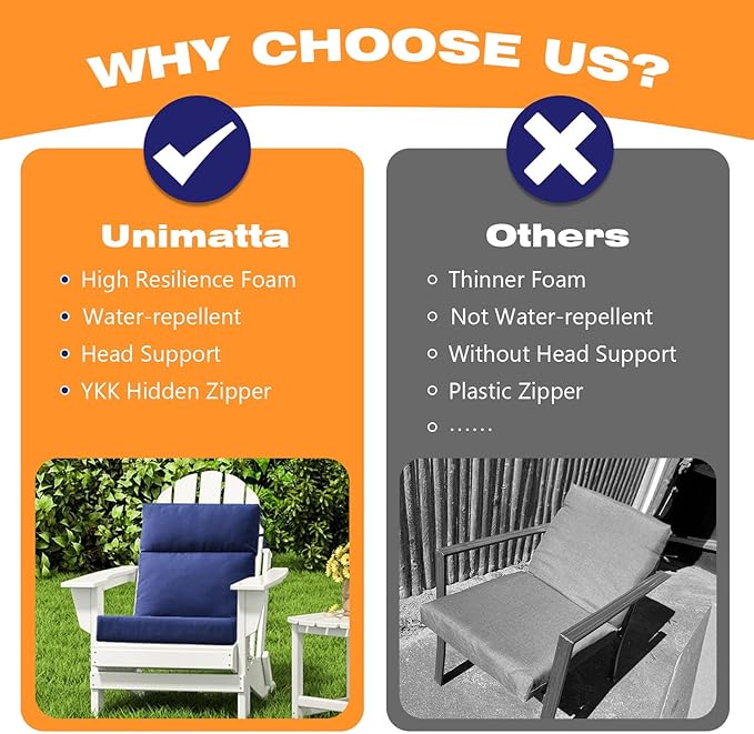 Unimatta Outdoor High Back Chair Cushion Seat Pads, 44 x 21 Inch