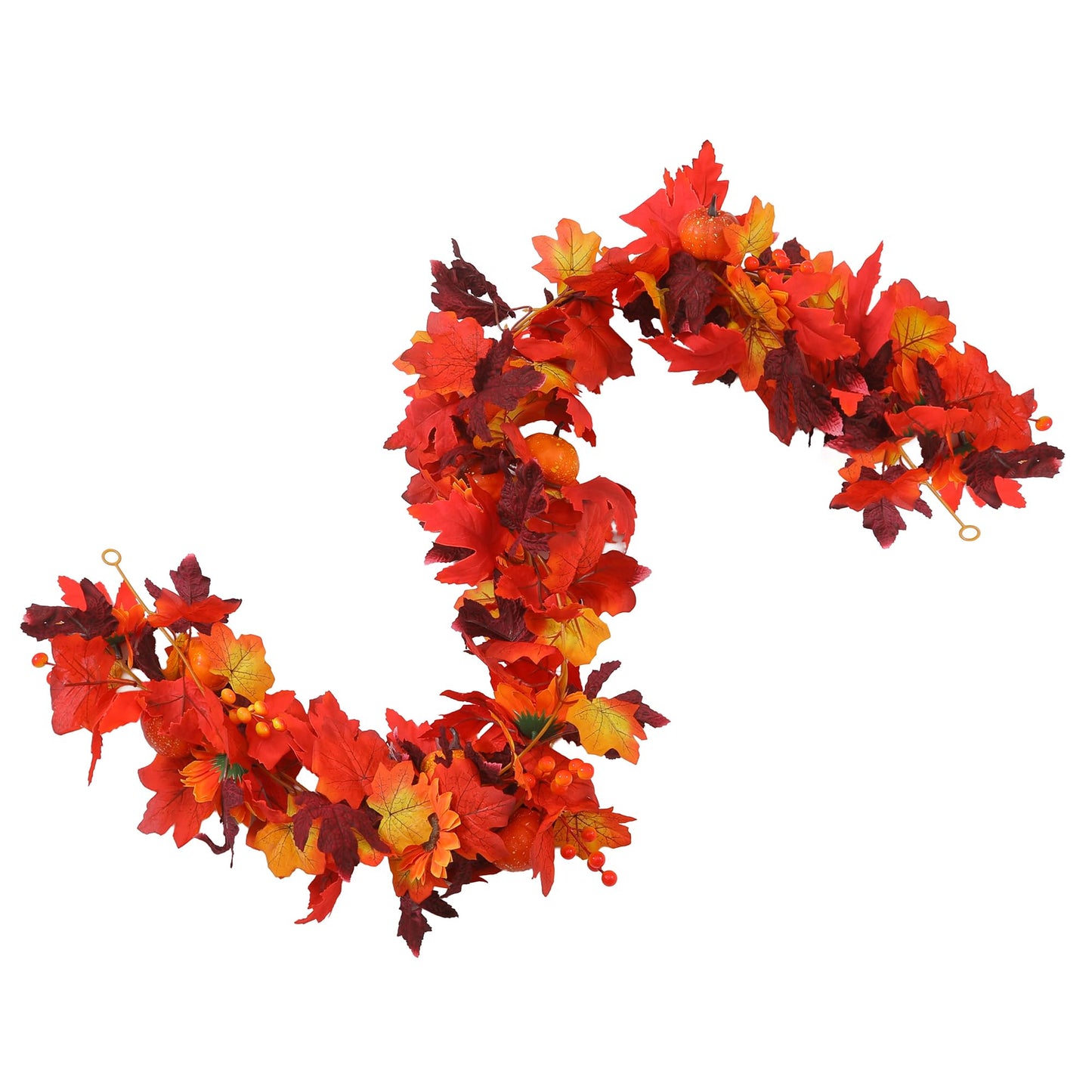 Artificial Fall Garland with Maple Leaves, Pumpkins & Berries – 7Fft Orange Autumn Garland for Thanksgiving, Fireplace Mantel, Doorway & Fall Harvest Table Decor